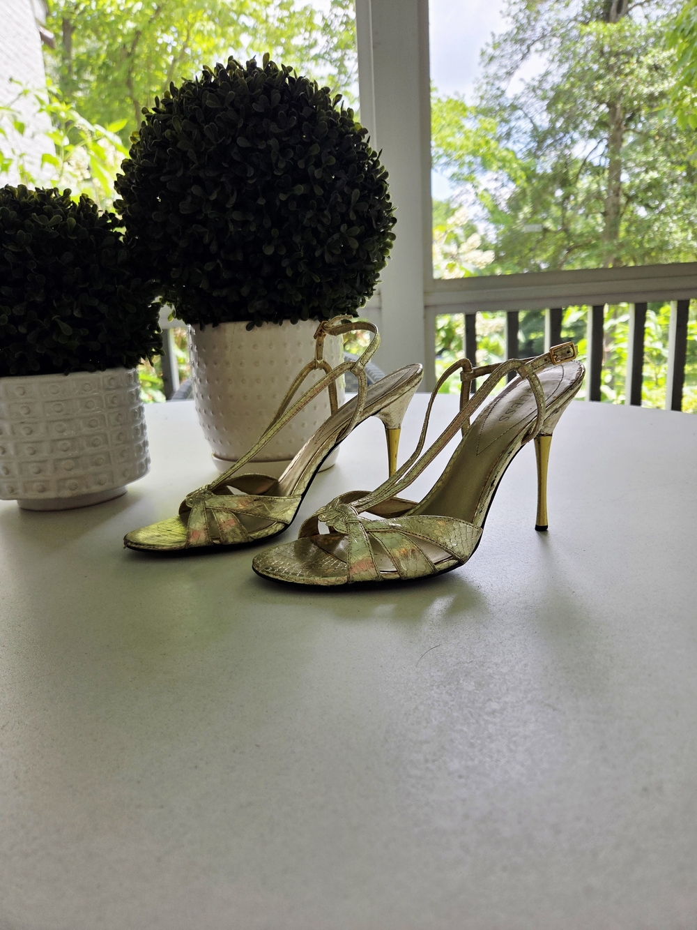 Guess Metallic Gold Strappy High Heel Sandals